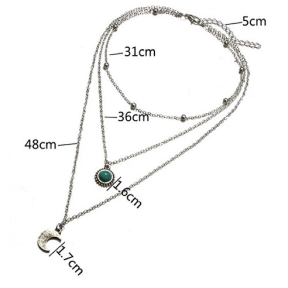 Silver 3 Layered Choker W/Crescent Moon & Planet - Picture 3 of 4
